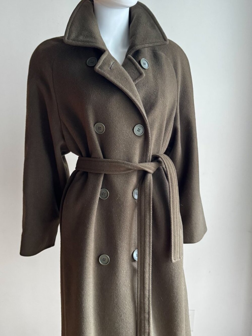 Vintage London Fog for Eatons 100% Wool OLive Green Belted Trench Coat 10/M - Picture 4 of 10